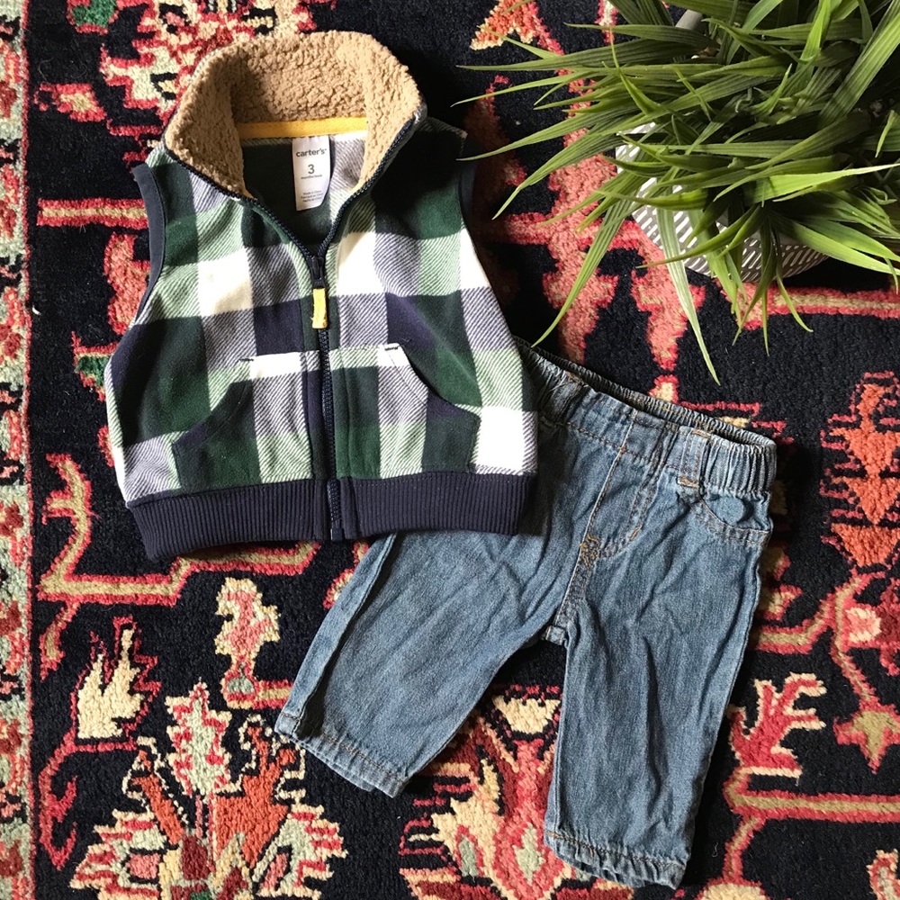 Fleece vest and denim outfit